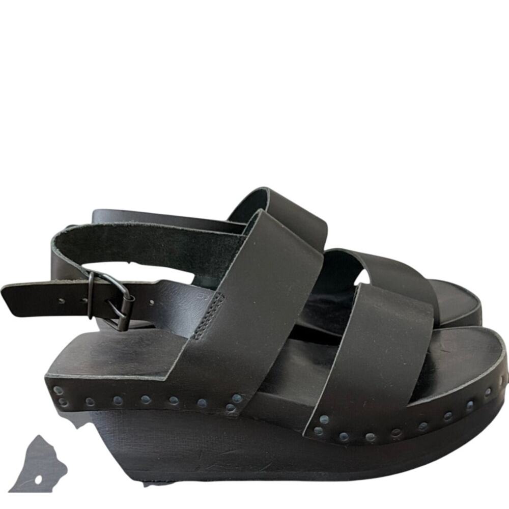 Trippen Black Leather Platform Wedge Sandals Wooden Sole Studded Strappy Sz 39 9 - Picture 4 of 8